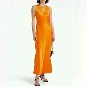 Frame Lace-Up Maxi Satin Dress Orange Size Small tie up long dress